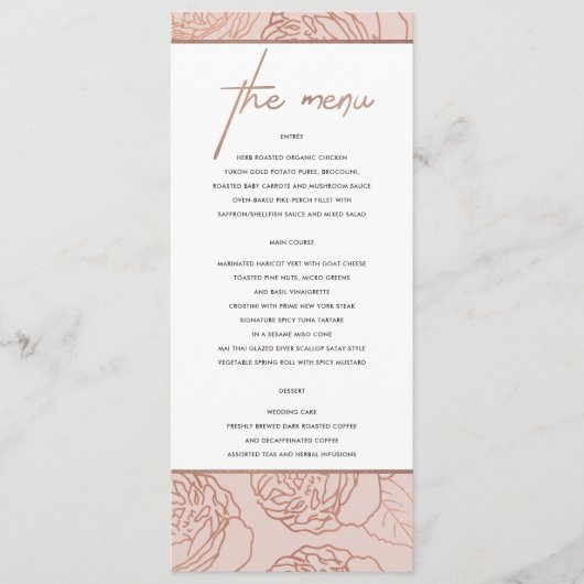 LUXE ELEGANT ROSE ROSE ROSE ROSE GOLD MENU FLORAL (Devant)