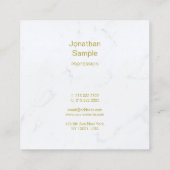 Luxe Elegant Wit Marmer Goud Script Vierkante Visitekaartje (Achterkant)