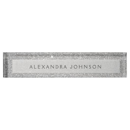 Luxe Elegant Zilveren Glitter Sparkle Modern Naambordje (Voorkant)