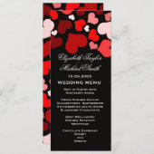 Luxe Elegant Zwart/Rode Harten Bruiloft Menu (Voorkant / Achterkant)