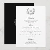 Luxe Elegant Zwart & Wit Botanische krans Menu (Voorkant / Achterkant)