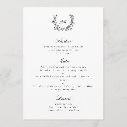 Luxe Elegant Zwart & Wit Botanische krans Menu (Voorkant)