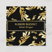 Luxe elegante bloemen Zwart Goud Visitekaartje (Voorkant)