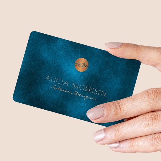 Luxe elegante Dark Navy waterverf monogram Visitekaartje