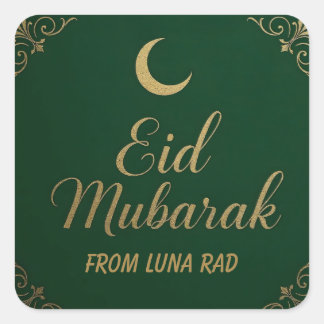 Luxe Elegante Eid Mubarak Groet in Groen Vierkante Sticker