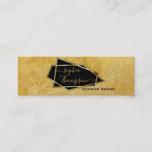 Luxe Elegante Gouden Glitter Marmer Script Mini Visitekaartje (Voorkant)