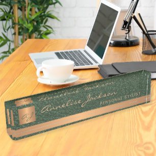 Luxe elegante groene lederen gouden monogrammed naambordje