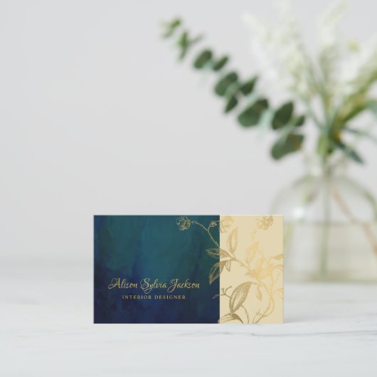 Luxe elegante marine goud custom interieur ontwerp visitekaartje (Staand voorkant)