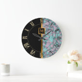 Luxe Elegante Moderne Zwarte Gouden Marmer Grote Klok (Huis)