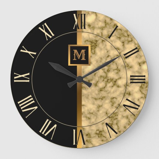 Luxe Elegante Moderne Zwarte Gouden Marmer Grote Klok (Voorkant)