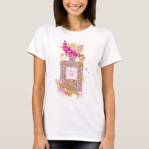 Luxe elegante roze glitter parfume 1 t-shirt
