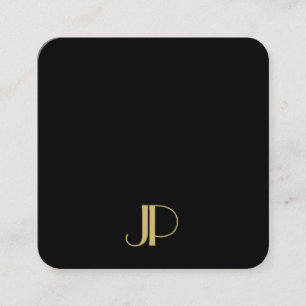 Luxe Elegante Sjabloon Monogram Zwart En Goud Vierkante Visitekaartje