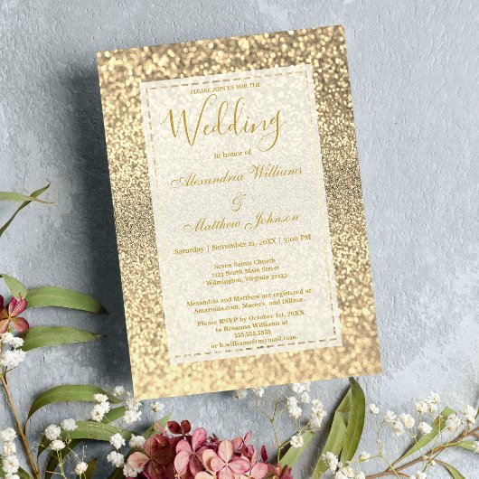 Luxe elegante witgouden glitter Bruiloft Kaart
