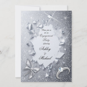 Luxe elegante zilveren glitter verlovingsfeest kaart