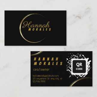 Luxe Elegante Zwarte Gouden Halve Maan QR-code Visitekaartje