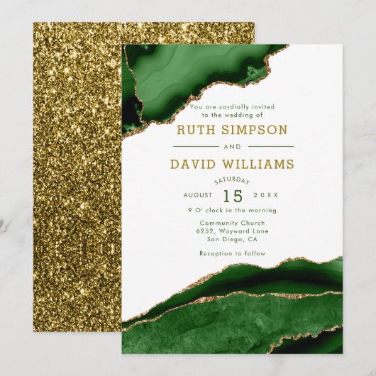 Luxe Emerald en Gouden Glitter Agaat Huwelijk Kaart (Voorkant / Achterkant)