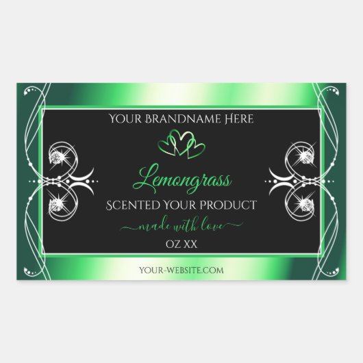Luxe Emerald Green Produit noir Diamants Étiquette (Devant)