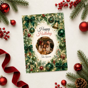 Luxe Emerald Kerst Familieportret Feestdagenkaart