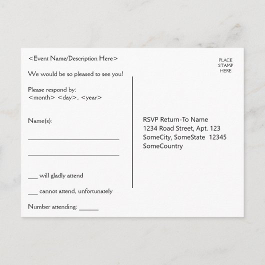 Luxe en Elegante "r.s.v.p." Briefkaart (Achterkant)