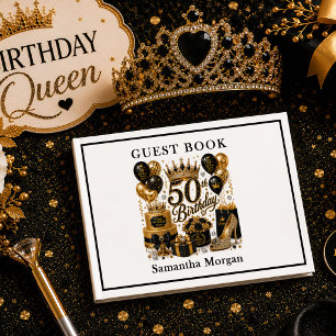 Luxe Étincelle Or Et Noir Livre D'or Invité 50e An