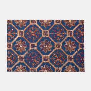 Luxe etnisch teile Patroon Blauw en Sinaasappel Deurmat