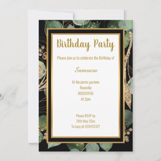 LUXE EUCALYPTUS BLACK GREEN SAGE 2 INVITATION (Devant)