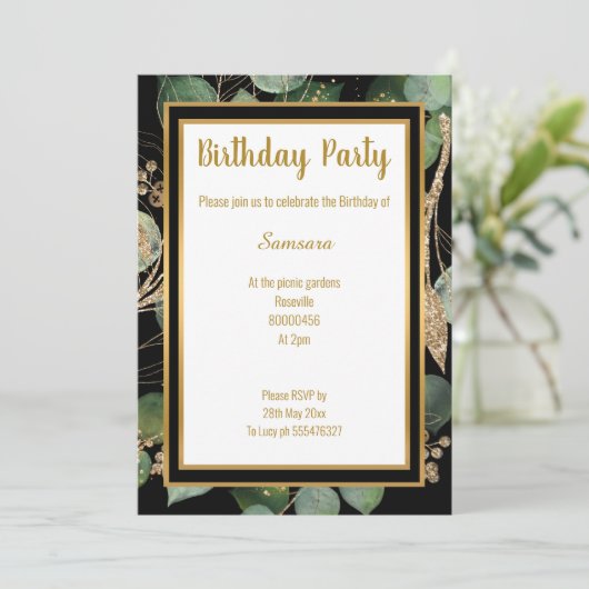 LUXE EUCALYPTUS BLACK GROEN SAGE 2 INVITATIE KAART (Staand voorkant)