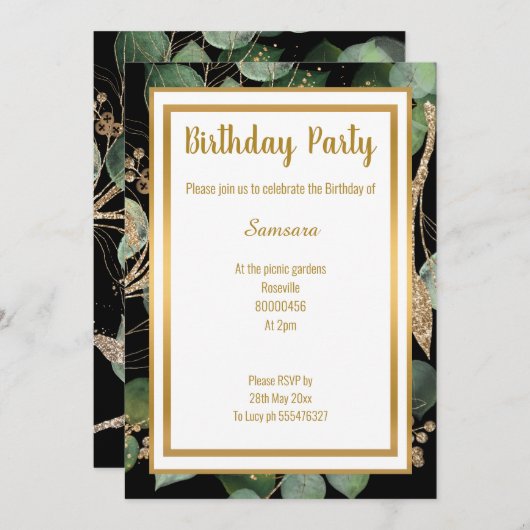 LUXE EUCALYPTUS SAGE NOIR SAGE VERT INVITATION SAG (Devant / Derrière)