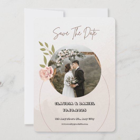 Luxe Faire-part de mariage blanche et rose (Devant)