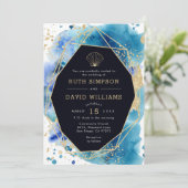 Luxe Faire-part de mariage bleu foncé et or océan (Debout devant)