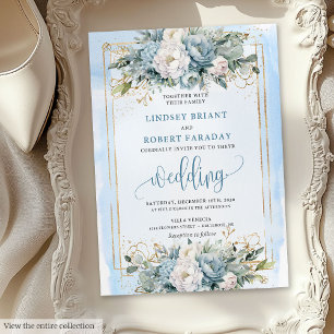 Luxe faire-part de mariage florale bleu foncé