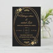 Luxe Faire-part de mariage Florale Noir & Or (Debout devant)