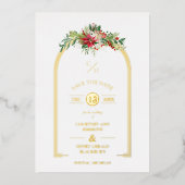 Luxe Fancy Initialen Arch Floral Kerstmis Folie Uitnodiging (Voorkant)