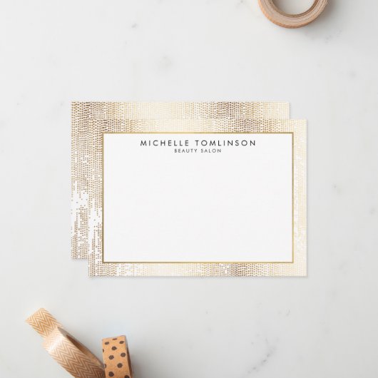 Luxe Faux Gold Confetti Motif plat Carte pour note (Devant/Arrière en situation)