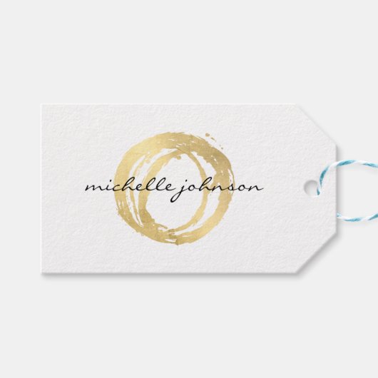 Luxe Faux Gold Painted Circle Designer Logo Cadeaulabel (Voorkant (Horizontaal))