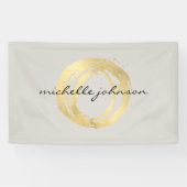 Luxe Faux Gold Painted Circle Designer Logo op Tan Spandoek (Horizontaal)