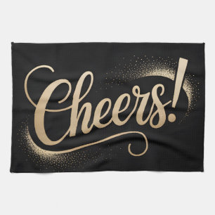 Luxe Feestgroet: Elegante Gouden Schrift Theedoek