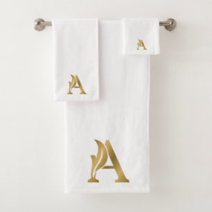 Luxe flora letter A in goud met een witte achtergr Bad Handdoek
