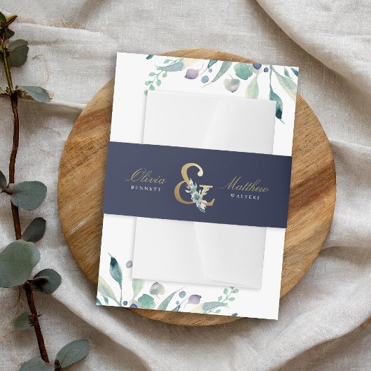 Luxe Floral Ampersand Wedding Monogram Uitnodigingen Wikkel