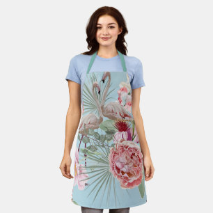 Luxe floral and Flamingo bright blue sky Schort