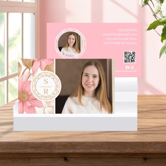 Luxe Floral Botanical Monogram Crest Logo Brand Visitekaartje