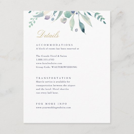 Luxe Floral bruiloft details Informatiekaartje (Voorkant)