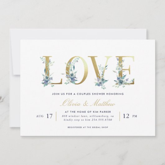 Luxe Floral Couples Douche Invitation (Devant)