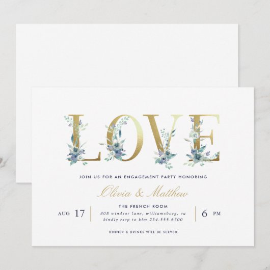 Luxe Floral Engagement Party Kaart (Voorkant / Achterkant)