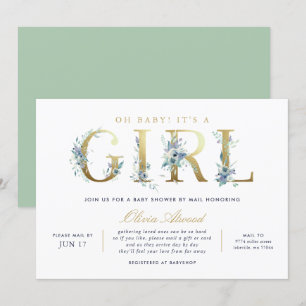 Luxe Floral Girl Baby shower per Mail Kaart