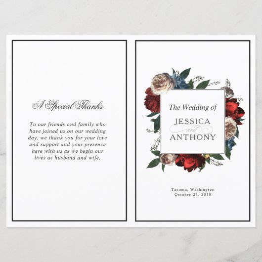 Luxe Floral Lijst Folded Wedding Programme (Voorkant)