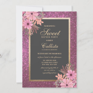 Luxe Floral Radiance: Modern Sweet Sixteen Kaart