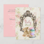 luxe floral teddy draagt babydoucheuitnodigingen kaart (Voorkant / Achterkant)