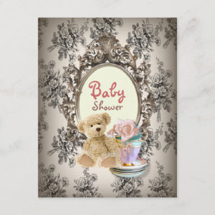 luxe floral teddy draagt babydoucheuitnodigingen kaart