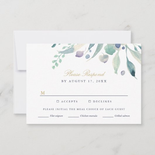 Luxe Floral Wedal Carte RSVP avec choix de repas (Devant)
